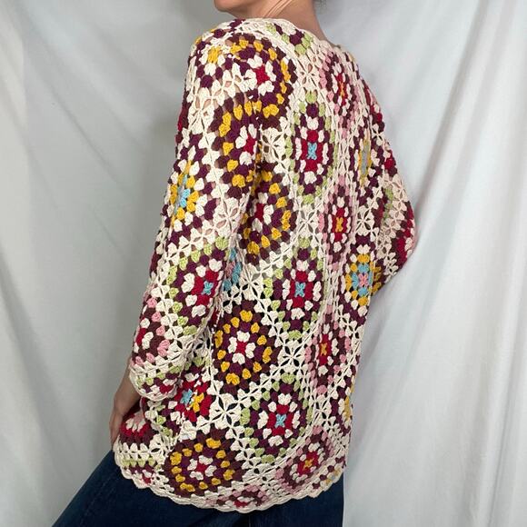 Johnny Was crochet granny square knit cardigan sweater tie front stevie - Picture 3 of 14